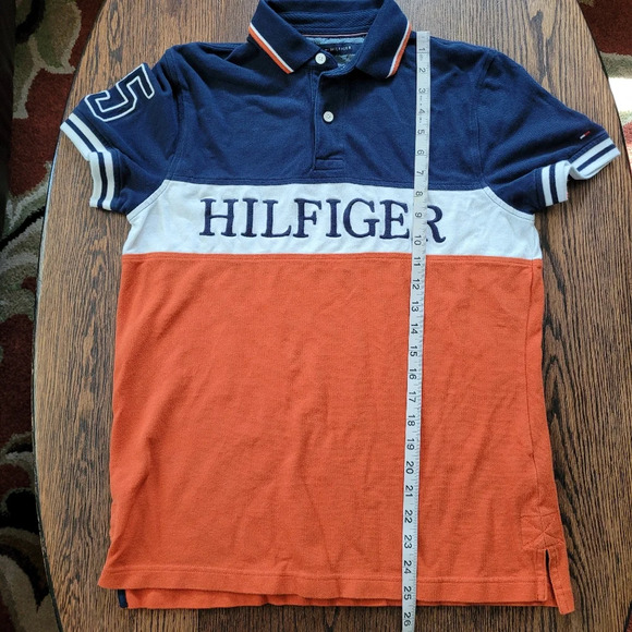 Tommy Hilfiger Navy Orange Embroidered Custom Fit Polo Shirt Size Men's Small - Picture 3 of 8